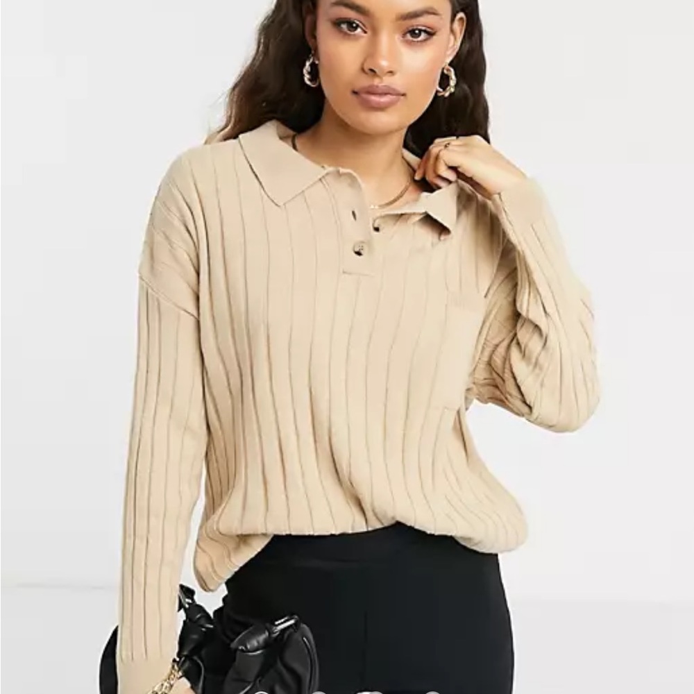 Polo Sweater with Ribbed Fabric